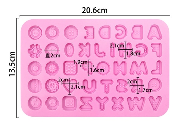 Khuôn Silicon - Chữ Cái IN - Viền Nút Hoa Tim Vuông - 2cm