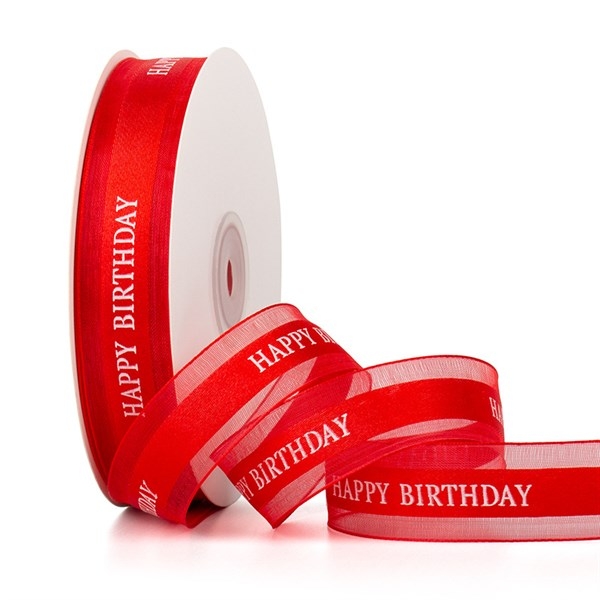 Ruy Băng Voan In Chữ Happy Birthday Phụ Kiện Trang Trí Bánh - màu đỏ tươi 5