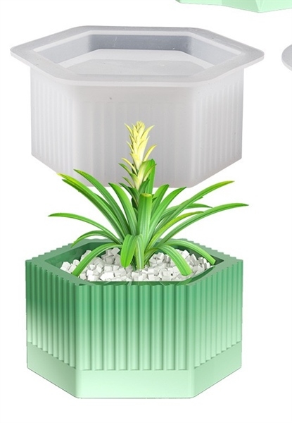 Khuôn Silicon - Chậu Cây - Lục Giác Viền Dọc 9.6cm