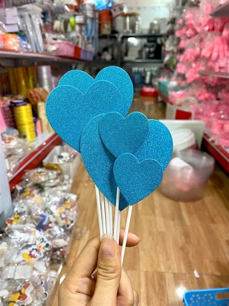 cắm tim 7 que-TIM XANH (set 1 bọc)