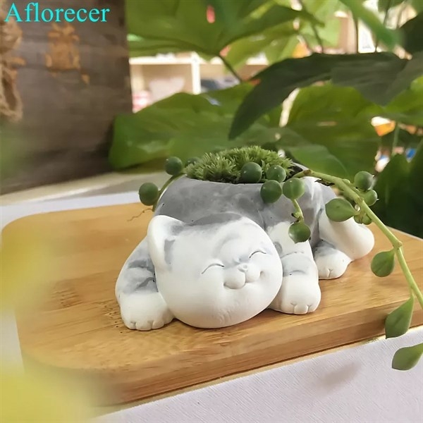 Khuôn Silicon - Động Vật - Mèo Nằm Chậu 11cm