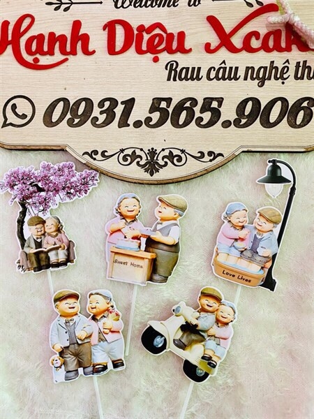 Set Cắm Ông Bà Lão Phụ Kiện Trang Trí Bánh