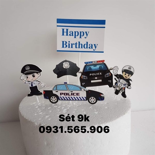 Set Cắm Cảnh Sát Happy Phụ Kiện Trang Trí Bánh