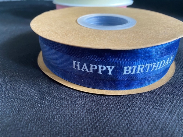 Ruy Băng Voan In Chữ Happy Birthday Phụ Kiện Trang Trí Bánh - màu xanh dương đậm 2