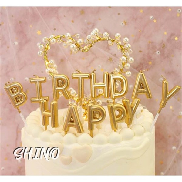 Nến Nhũ Happy Birthday - hồng phấn