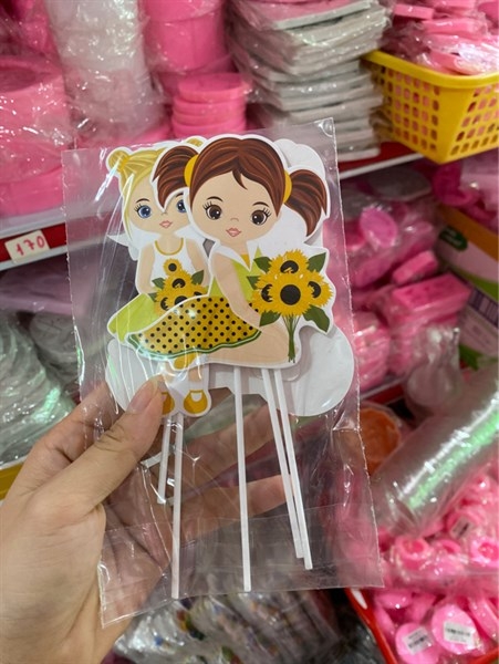 Set Cắm Bé Gái Xe Đạp Vàng Phụ Kiện Trang Trí Bánh