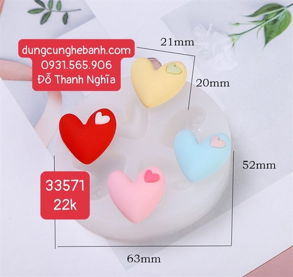 Khuôn Silicon - Trái Tim Kiểu - 4c Chấm Tim