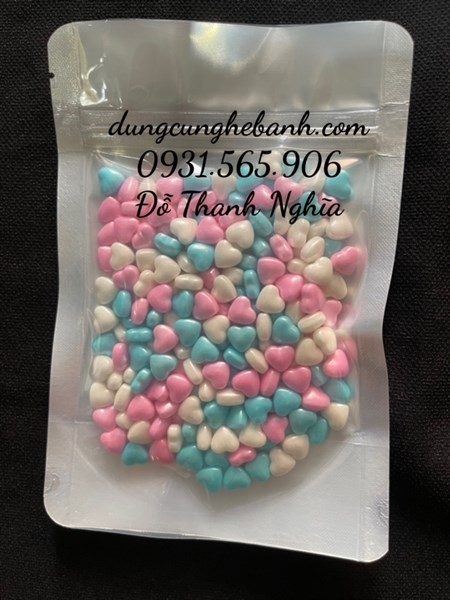 100 Gr Kẹo Bi Đường Đủ Size Phụ Kiện Trang Trí Bánh - tim đủ màu