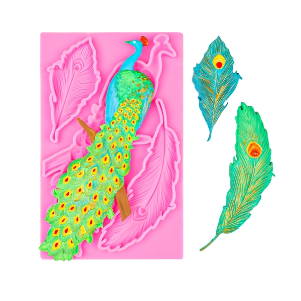 Khuôn Silicon - Động Vật - Chim Công - Lông Vũ 3c