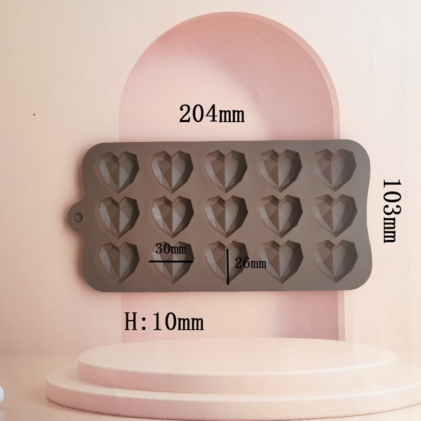 Khuôn Silicon - Trái Tim Kiểu - Kim Cương- 15C 3.1cm