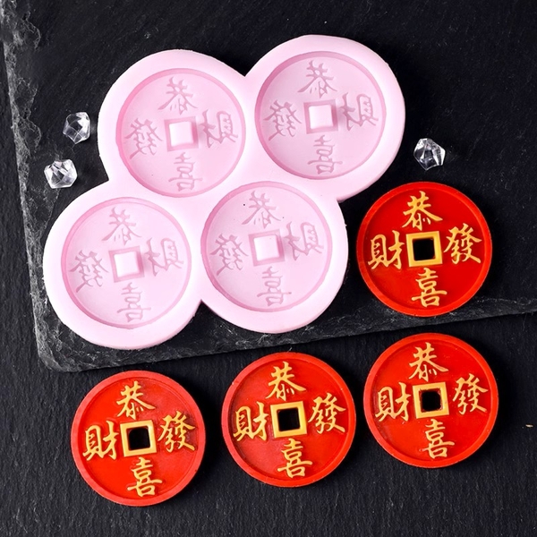 Khuôn Silicon - Thỏi Vàng - Đồng Tiền Tròn 3.8cm 4c