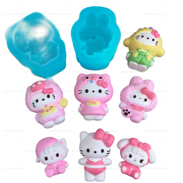 Khuôn Silicon - Mèo Kitty - Mèo Con Hình Heo Yếm Vàng  6cm