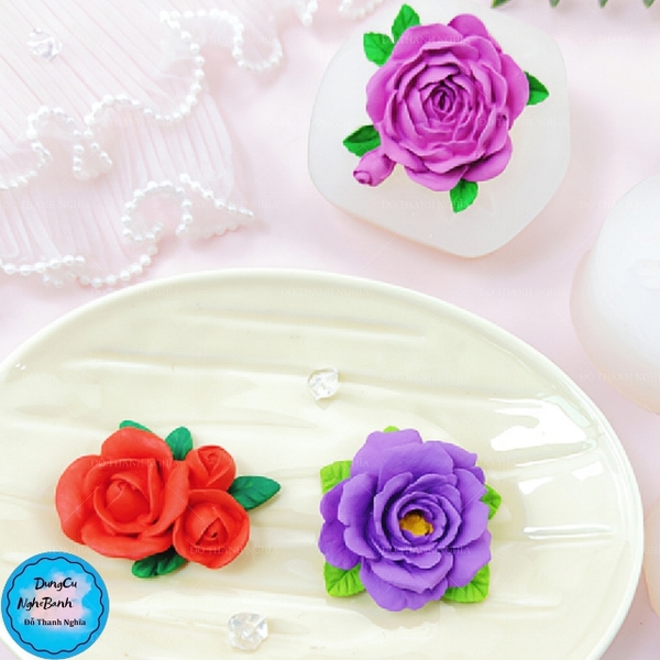 Khuôn Silicon - Hồng Nở Kèm Lá A1-1535
