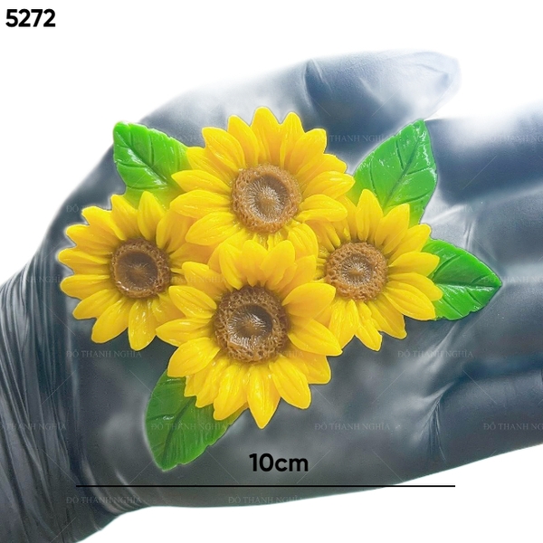 Khuôn Silicon - Hoa Hướng Dương - Mặt Chùm 4 Bông kèm 4 Lá