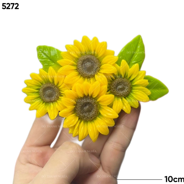 Khuôn Silicon - Hoa Hướng Dương - Mặt Chùm 4 Bông kèm 4 Lá