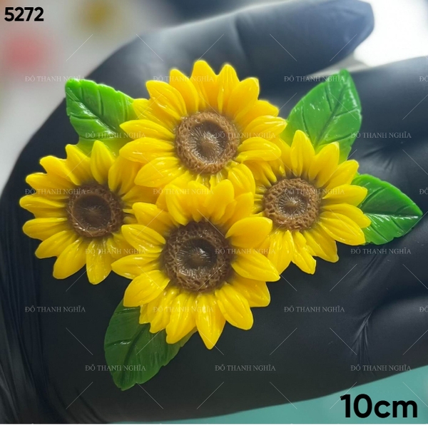 Khuôn Silicon - Hoa Hướng Dương - Mặt Chùm 4 Bông kèm 4 Lá