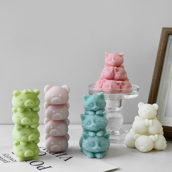 Khuôn Silicon - Động Vật - Mặt Gấu Xếp Chồng 7Cm