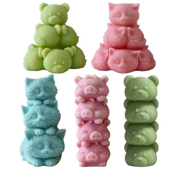 Khuôn Silicon - Động Vật - Mặt Gấu Xếp Chồng 7Cm