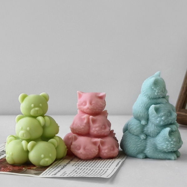 Khuôn Silicon - Động Vật - Mặt Mèo Xếp Chồng 7Cm