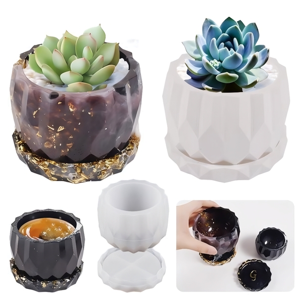 Khuôn Silicon - Chậu Cây - Đa Giác 7.9cm Không Kèm Đế