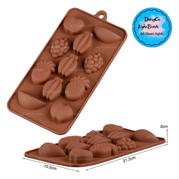 Khuôn Silicon - Trái Cây - Vĩ 11c - 4cm Nho Khóm Chuối Táo