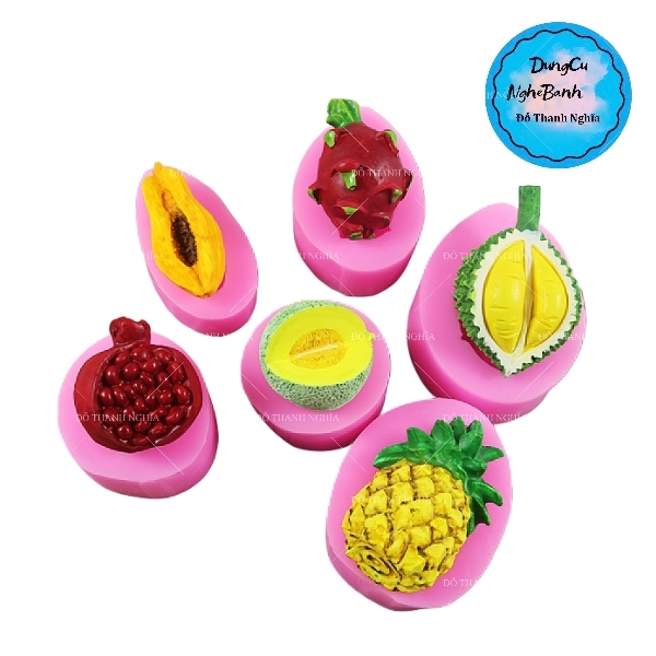 Khuôn Silicon - Trái Cây - TH Set 6c Đu Đủ Long Sầu Lựu Dưa Khóm