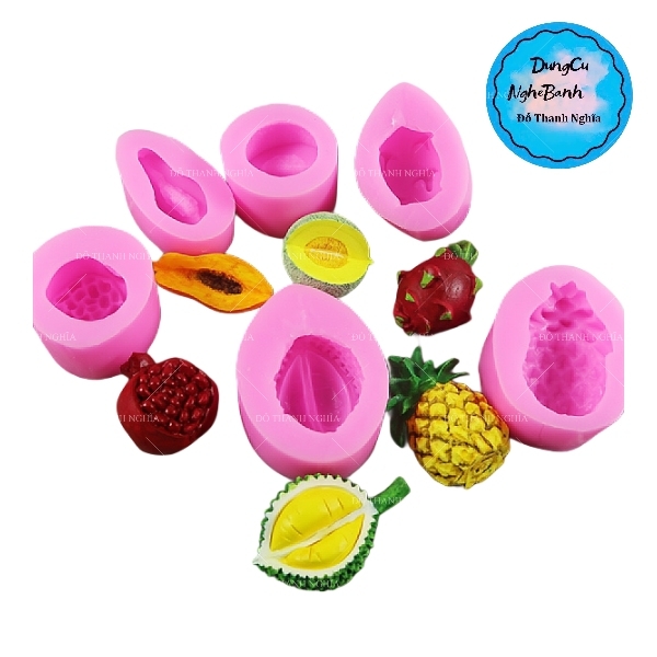 Khuôn Silicon - Trái Cây - TH Set 6c Đu Đủ Long Sầu Lựu Dưa Khóm