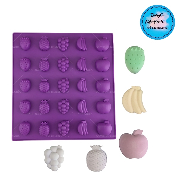 Khuôn Silicon - Trái Cây - Vĩ 25c - 3cm - 25c TH - Dâu Nho Chuối Táo Khóm