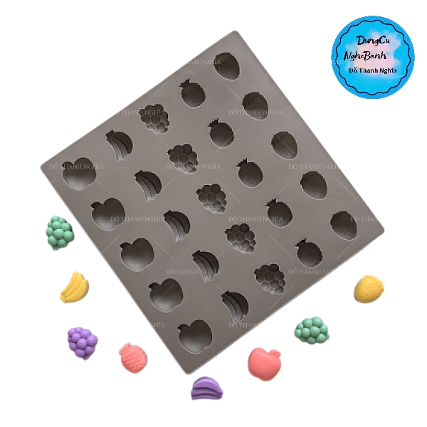 Khuôn Silicon - Trái Cây - Vĩ 25c - 3cm - 25c TH - Dâu Nho Chuối Táo Khóm