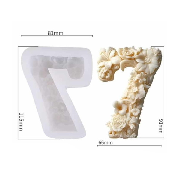 Khuôn Silicon - Số 0-9 - Số 7 Hoa Hồng