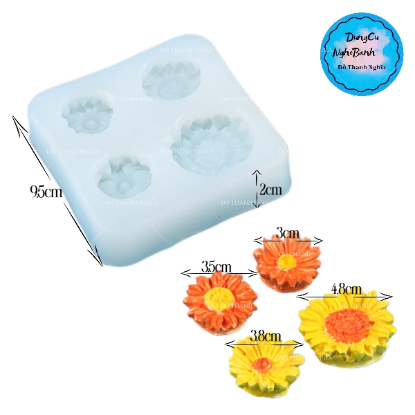 Khuôn Silicon - Hoa Hướng Dương - Mặt Vĩ 4 Hoa