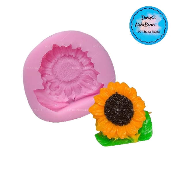Khuôn Silicon - Hoa Hướng Dương - Mặt Kèm Lá 6cm