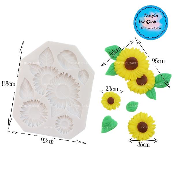 Khuôn Silicon - Hoa Hướng Dương - Mặt Vĩ Kèm Lá 6c
