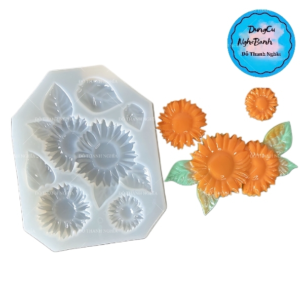 Khuôn Silicon - Hoa Hướng Dương - Mặt Vĩ Kèm Lá 6c
