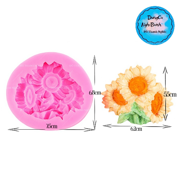 Khuôn Silicon - Hoa Hướng Dương - Mặt Kèm Lá Chùm 3C