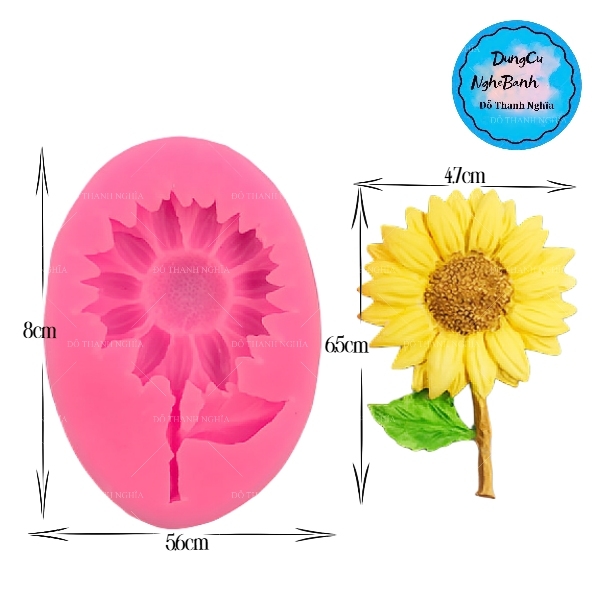 Khuôn Silicon - Hoa Hướng Dương - Mặt 6.5cm - Kèm Lá