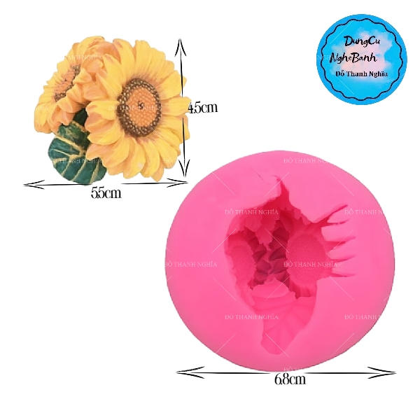 Khuôn Silicon - Hoa Hướng Dương - 5.5cm - Chùm Kèm Lá