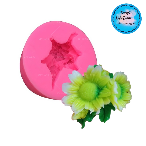 Khuôn Silicon - Hoa Hướng Dương - 5.5cm - Chùm Kèm Lá