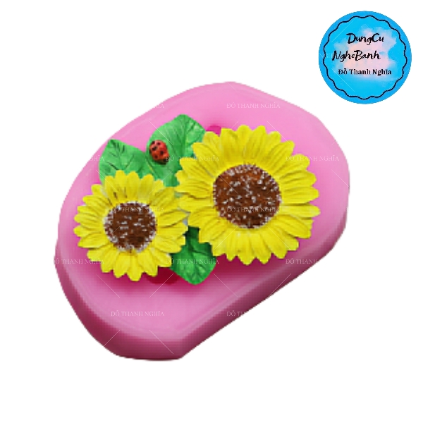 Khuôn Silicon - Hoa Hướng Dương - Mặt 2 Bông Kèm Lá 6.9cm