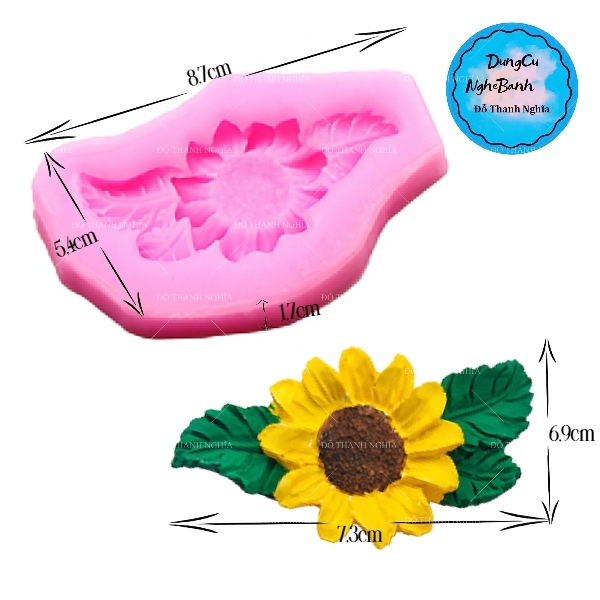 Khuôn Silicon - Hoa Hướng Dương - Mặt 1 Bông Kèm Lá 7.3cm