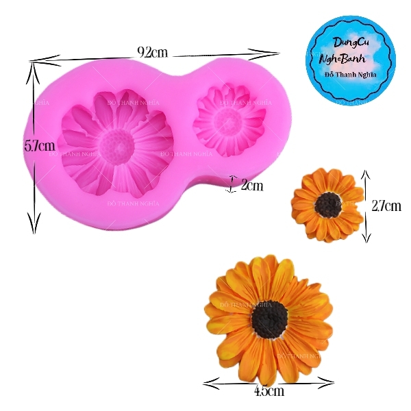 Khuôn Silicon - Hoa Hướng Dương - Mặt 2 Hoa Rời 4.5cm 2.7cm