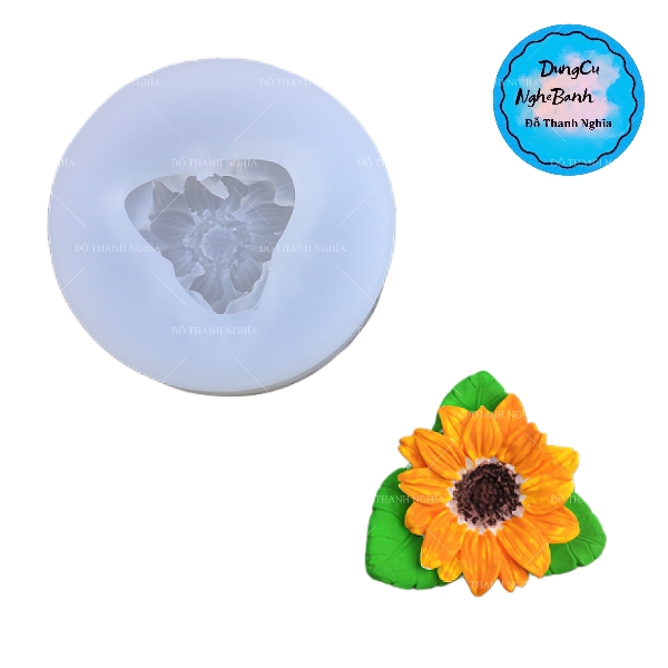 Khuôn Silicon - Hoa Hướng Dương - Mặt 1 Bông Kèm 3 Lá 4.8cm