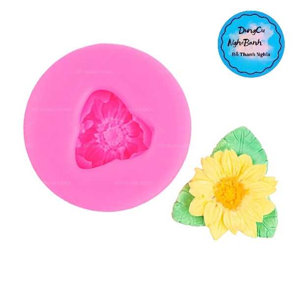 Khuôn Silicon - Hoa Hướng Dương - Mặt 1 Bông Kèm 3 Lá 4.8cm