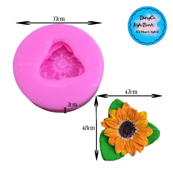 Khuôn Silicon - Hoa Hướng Dương - Mặt 1 Bông Kèm 3 Lá 4.8cm