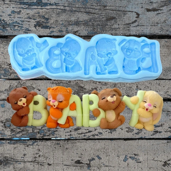 Khuôn Silicon Chữ Baby Gấu 4c