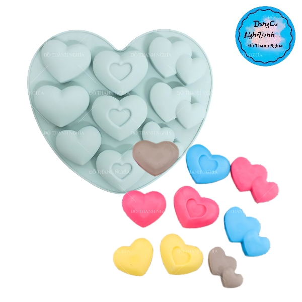 Khuôn Silicon - Trái Tim Kiểu - Vĩ 9c Đôi Lồng Tim