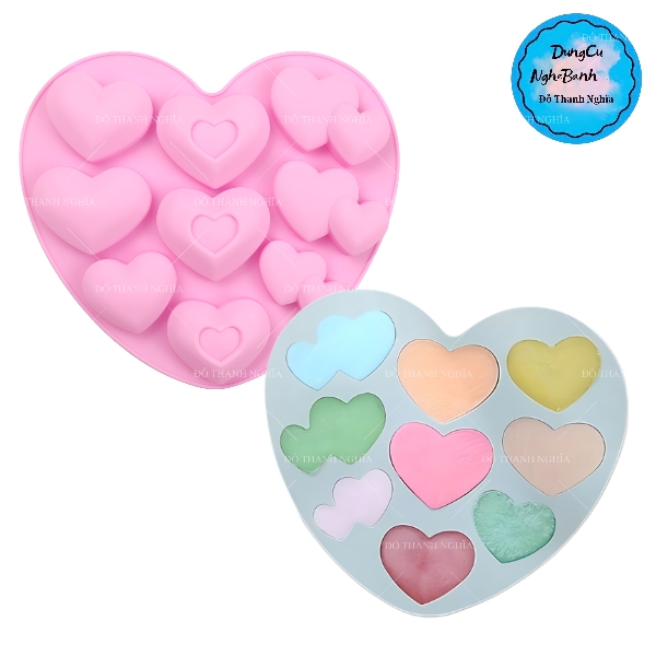 Khuôn Silicon - Trái Tim Kiểu - Vĩ 9c Đôi Lồng Tim