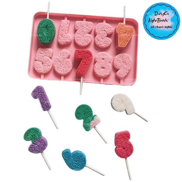 Khuôn Slicon - Vĩ Số Hoa Văn Kiểu 0-9 5cm