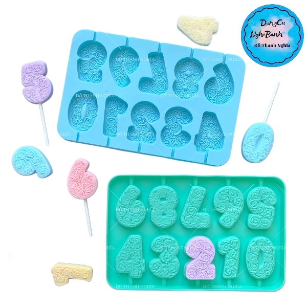 Khuôn Slicon - Vĩ Số Hoa Văn Kiểu 0-9 5cm