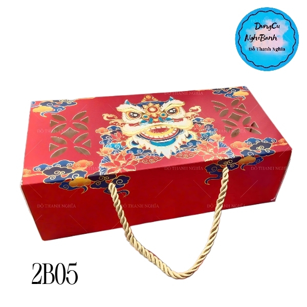 Hộp Giấy - Bánh Trung Thu Quai Xách - 2 Bánh - 2B05 Cao 7.5cm